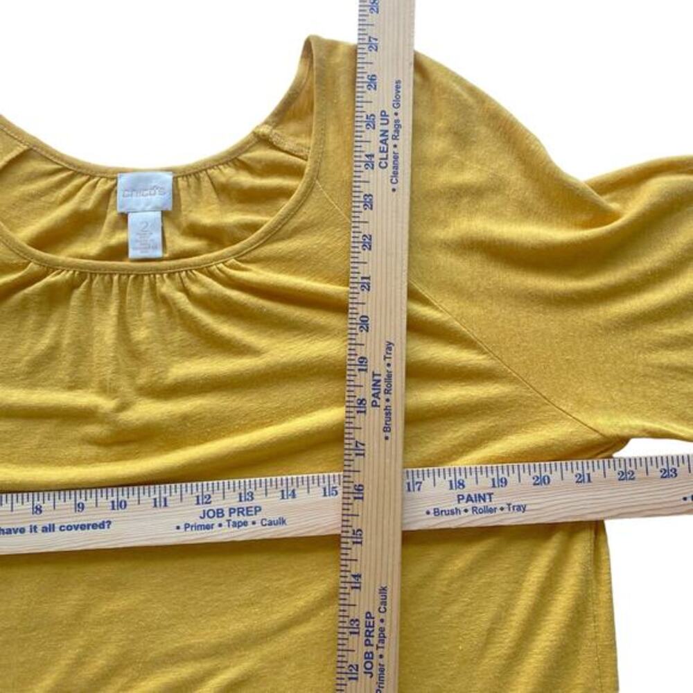Chico's Shirt Womens Size 2 Medium Mustard Yellow Linen Blend Knit Flared Sleeve - Picture 7 of 7